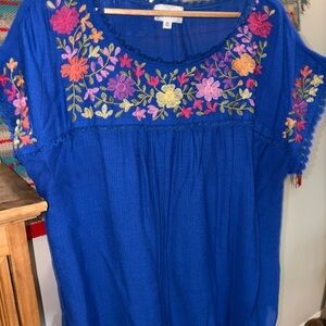 Vibrant Blue Floral Embroidered Blouse